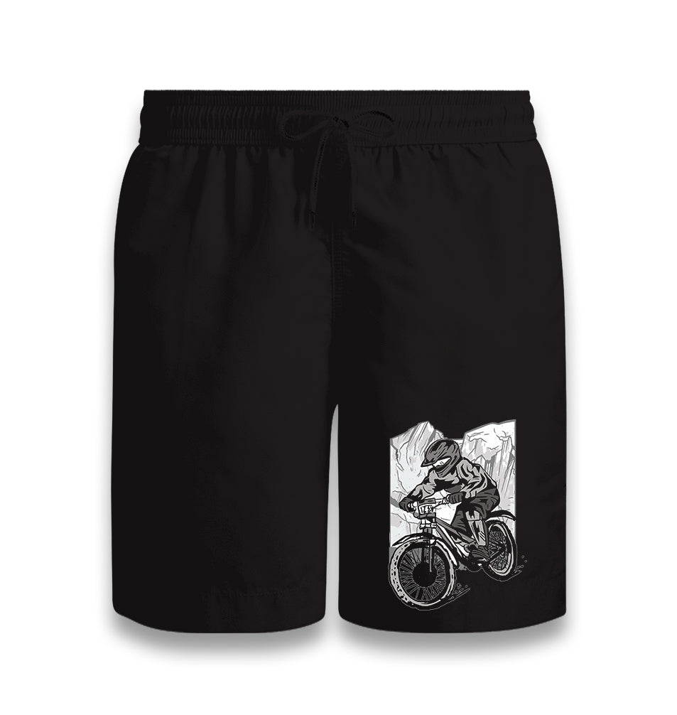 Biker Riding in Front of the Mountains Black Shorts - Premium  from W.E.N.S. WIND - Just 7990! Shop now at W.E.N.S. WIND