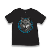 Wolf with a Blue Circular Viking Logo Kid's Black T-shirt - Premium  from W.E.N.S. WIND - Just 5990! Shop now at W.E.N.S. WIND