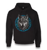 Wolf with a Blue Circular Viking Logo Unisex Black Hoodie - Premium  from W.E.N.S. WIND - Just 11990! Shop now at W.E.N.S. WIND