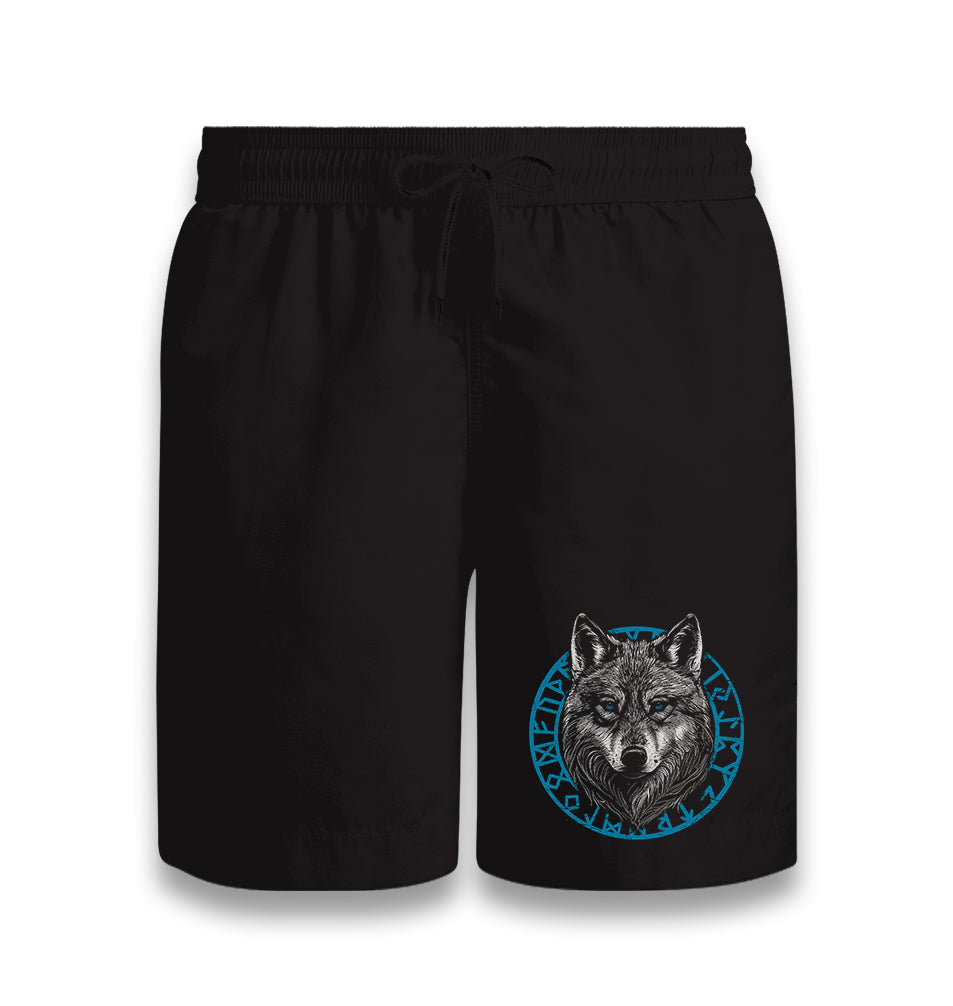 Wolf with a Blue Circular Viking Logo Black Shorts - Premium  from W.E.N.S. WIND - Just 7990! Shop now at W.E.N.S. WIND