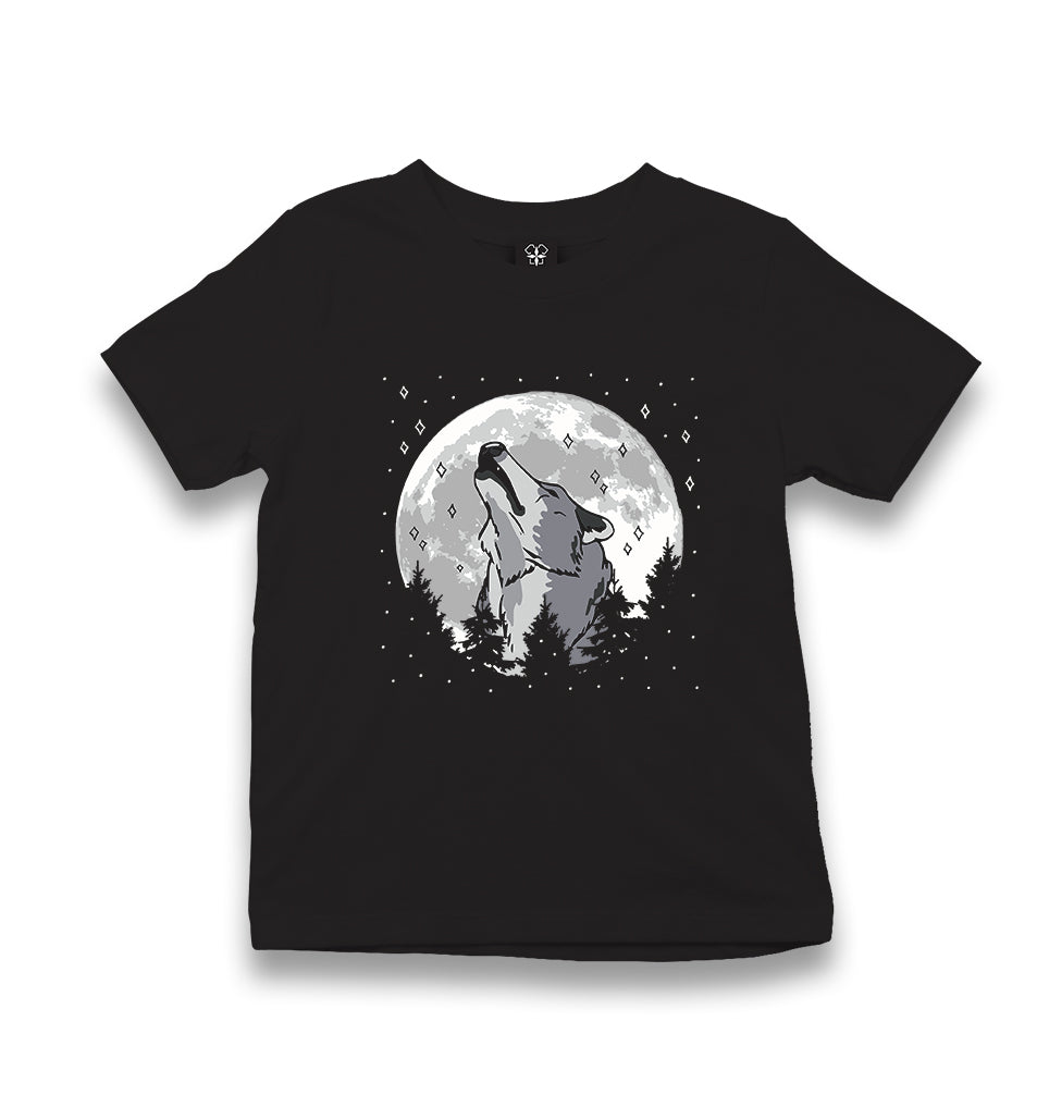 A Wolf Howling in a Starry Forest Kid's Black T-shirt - Premium  from W.E.N.S. WIND - Just 5990! Shop now at W.E.N.S. WIND