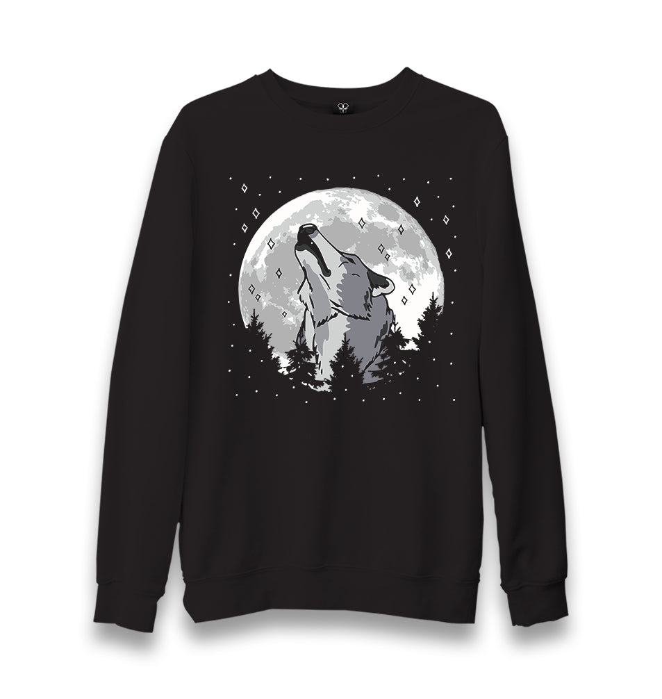 A Wolf Howling in a Starry Forest Unisex Black Sweatshirt - Premium  from W.E.N.S. WIND - Just 10990! Shop now at W.E.N.S. WIND