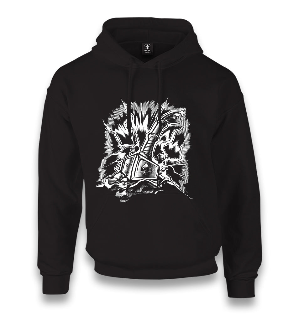 Thor´s Hammer Striking a Surface Unisex Black Hoodie - Premium  from W.E.N.S. WIND - Just 11990! Shop now at W.E.N.S. WIND