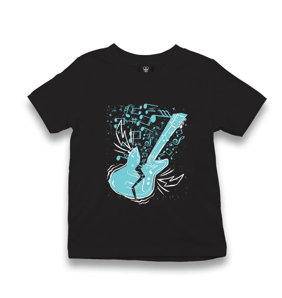 Broken Electric Guitar with Music Notes Around Kid's Black T-shirt - Premium  from W.E.N.S. WIND - Just 5990! Shop now at W.E.N.S. WIND