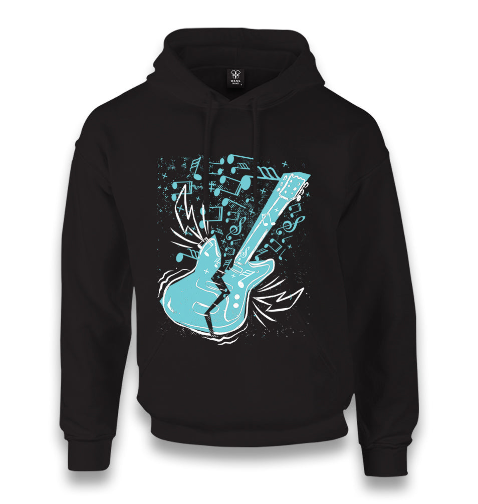 Broken Electric Guitar with Music Notes Around Unisex Black Hoodie - Premium  from W.E.N.S. WIND - Just 11990! Shop now at W.E.N.S. WIND