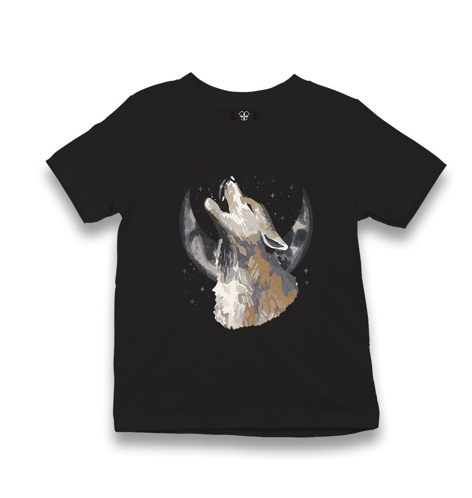 Wolf Howling - Moon Kid's Black T-shirt - Premium  from W.E.N.S. WIND - Just 5990! Shop now at W.E.N.S. WIND