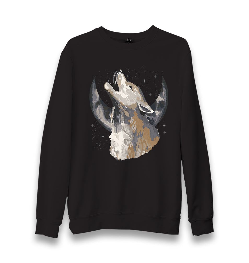 Wolf Howling - Moon Unisex Black Sweatshirt - Premium  from W.E.N.S. WIND - Just 10990! Shop now at W.E.N.S. WIND