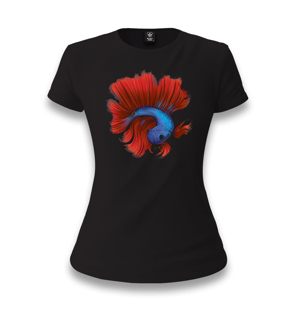 Blue Betta Fish with Red Tail Women's Black T-shirt - Premium  from W.E.N.S. WIND - Just 6490! Shop now at W.E.N.S. WIND