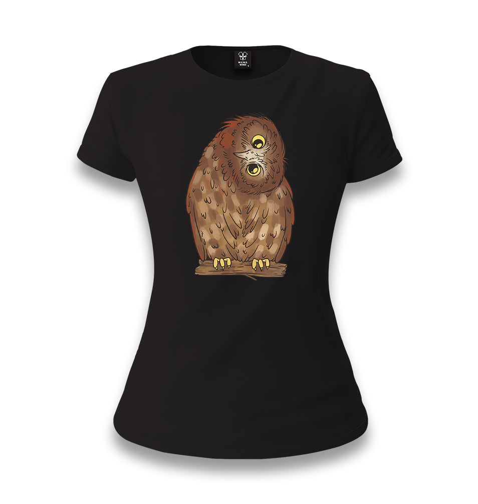 Owl with its Head Turned Sideways Women's Black T-shirt - Premium  from W.E.N.S. WIND - Just 6490! Shop now at W.E.N.S. WIND