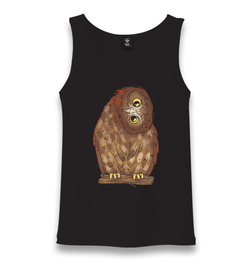 Owl with its Head Turned Sideways Unisex Black Tank Top - Premium  from W.E.N.S. WIND - Just 6490! Shop now at W.E.N.S. WIND