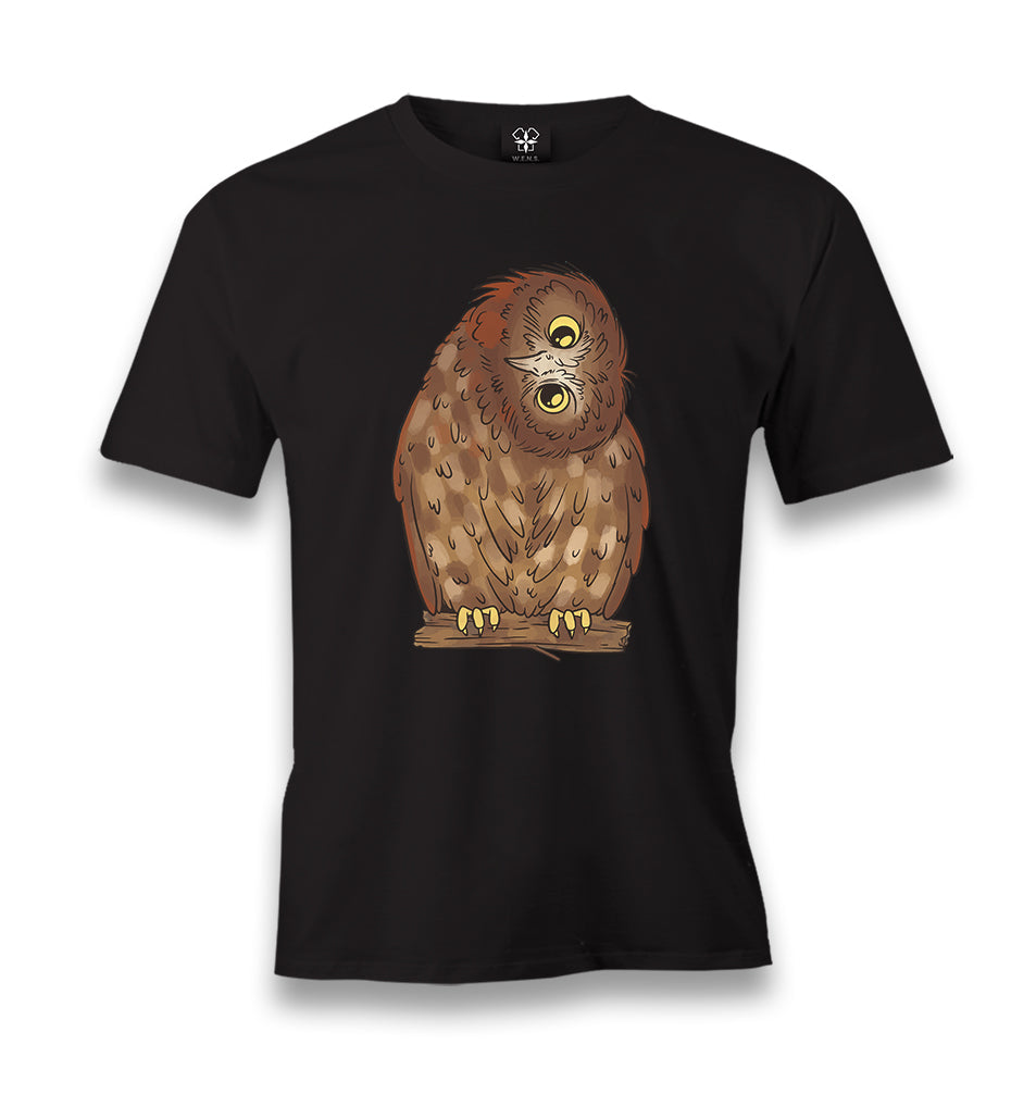 Owl with its Head Turned Sideways Men's Black Tshirt - Premium  from W.E.N.S. WIND - Just 6490! Shop now at W.E.N.S. WIND
