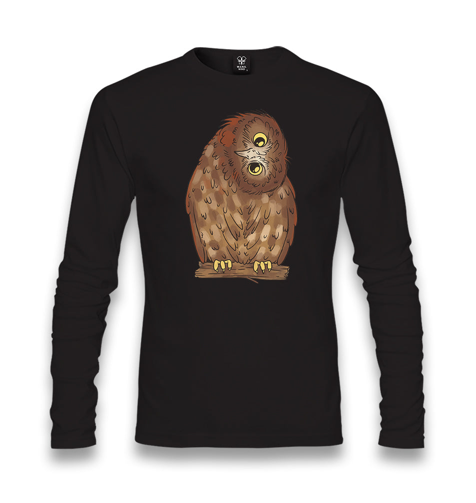 Owl with its Head Turned Sideways Unisex Black Longsleeve - Premium  from W.E.N.S. WIND - Just 7990! Shop now at W.E.N.S. WIND