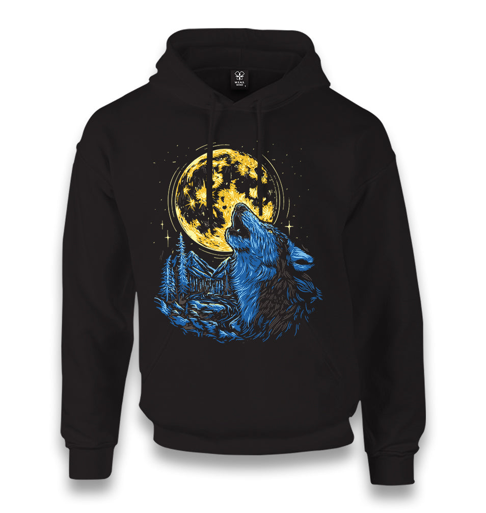 Wolf Howling Golden Moon Unisex Black Hoodie - Premium  from W.E.N.S. WIND - Just 11990! Shop now at W.E.N.S. WIND