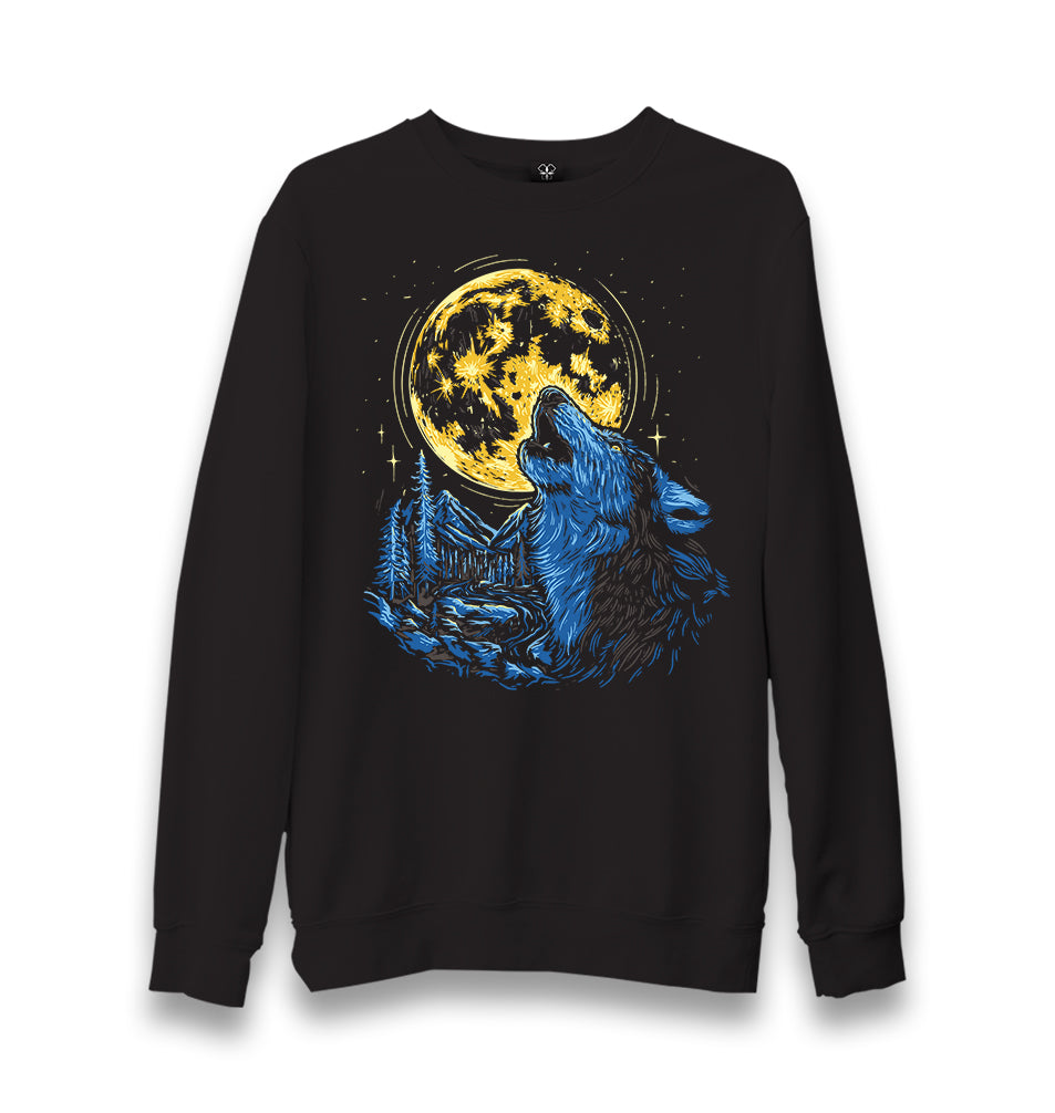 Wolf Howling Golden Moon Unisex Black Sweatshirt - Premium  from W.E.N.S. WIND - Just 10990! Shop now at W.E.N.S. WIND
