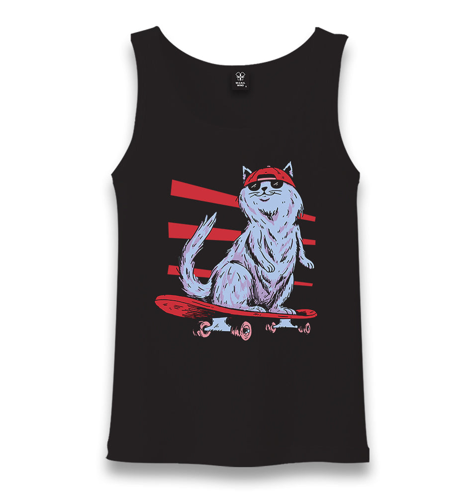 Cat Riding a Skateboard Unisex Black Tank Top - Premium  from W.E.N.S. WIND - Just 6490! Shop now at W.E.N.S. WIND