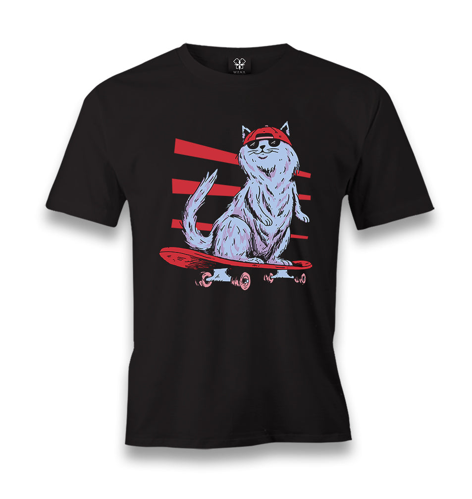 Cat Riding a Skateboard Men's Black Tshirt - Premium  from W.E.N.S. WIND - Just 6490! Shop now at W.E.N.S. WIND