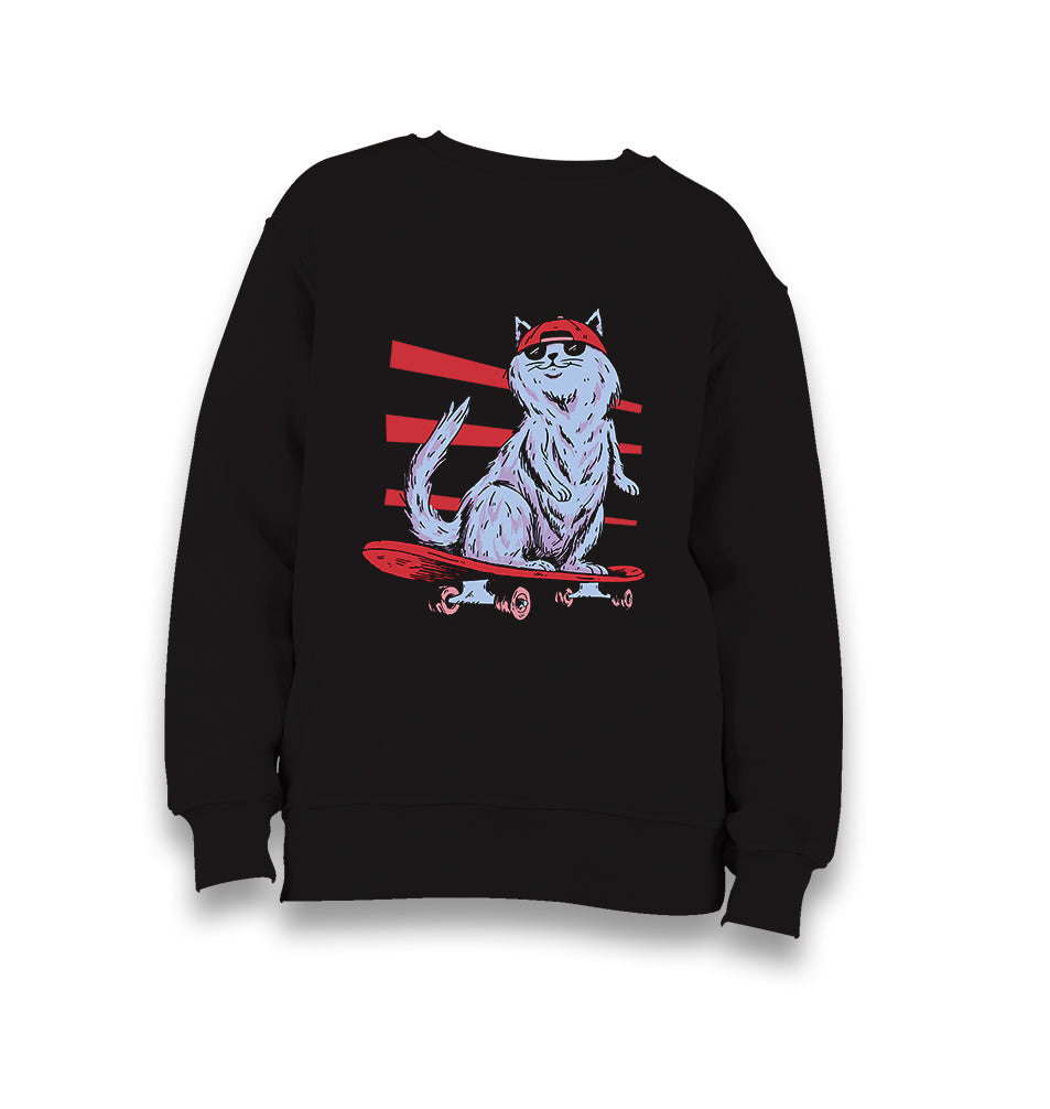 Cat Riding a Skateboard Kid's Black Sweatshirt - Premium  from W.E.N.S. WIND - Just 7990! Shop now at W.E.N.S. WIND