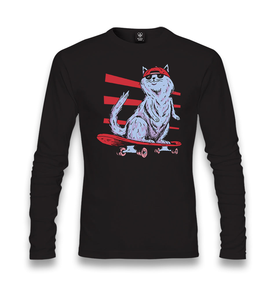 Cat Riding a Skateboard Unisex Black Longsleeve - Premium  from W.E.N.S. WIND - Just 7990! Shop now at W.E.N.S. WIND