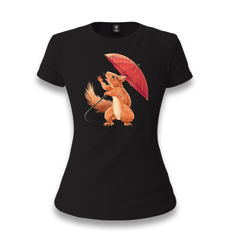 Cute Squirrel Holding an Umbrella Women's Black T-shirt - Premium  from W.E.N.S. WIND - Just 6490! Shop now at W.E.N.S. WIND