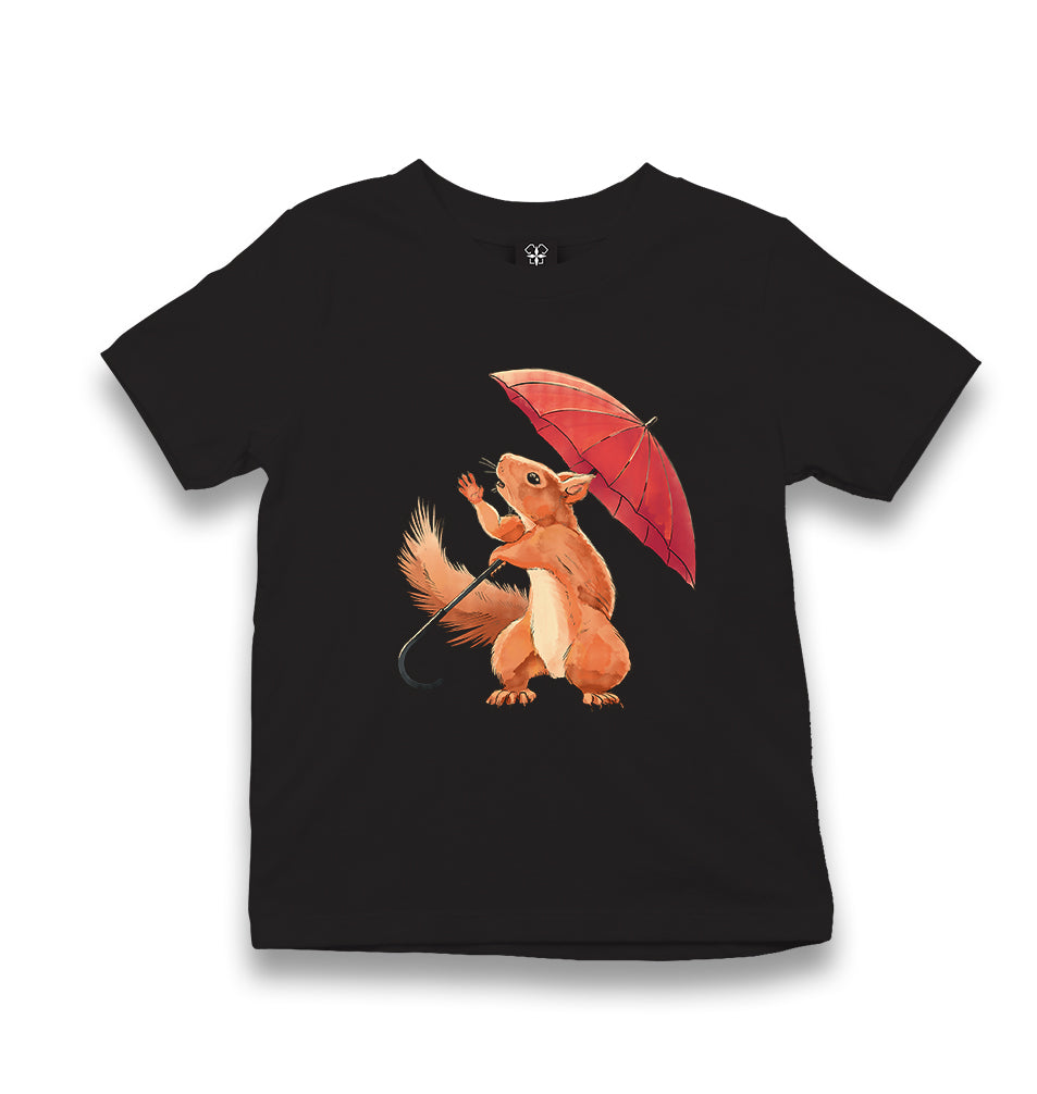 Cute Squirrel Holding an Umbrella Kid's Black T-shirt - Premium  from W.E.N.S. WIND - Just 5990! Shop now at W.E.N.S. WIND