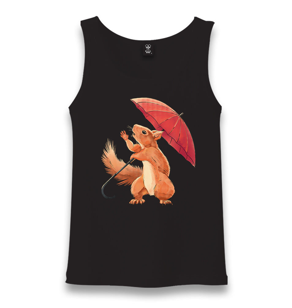 Cute Squirrel Holding an Umbrella Unisex Black Tank Top - Premium  from W.E.N.S. WIND - Just 6490! Shop now at W.E.N.S. WIND