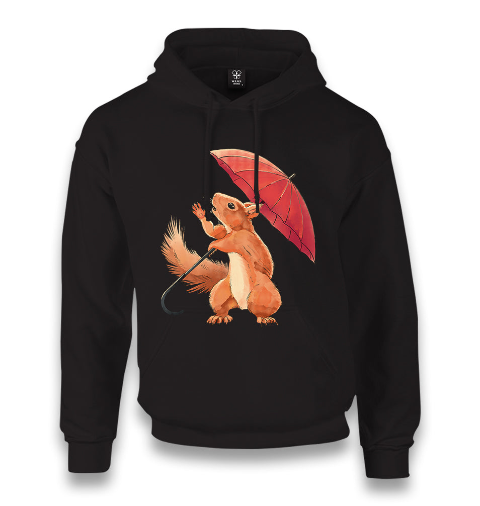 Cute Squirrel Holding an Umbrella Unisex Black Hoodie - Premium  from W.E.N.S. WIND - Just 11990! Shop now at W.E.N.S. WIND
