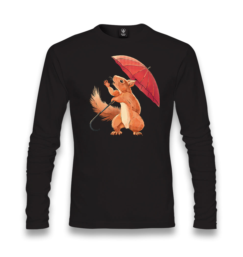 Cute Squirrel Holding an Umbrella Unisex Black Longsleeve - Premium  from W.E.N.S. WIND - Just 7990! Shop now at W.E.N.S. WIND