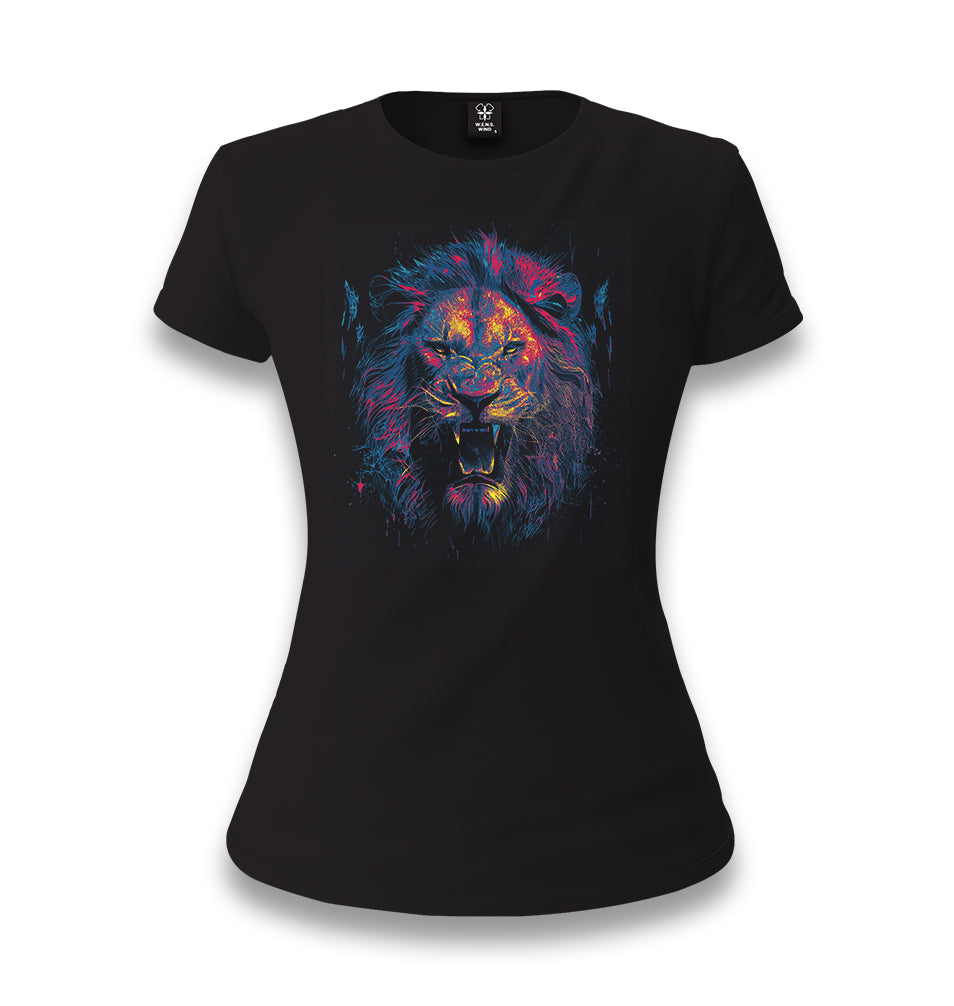 Lion Head Roaring with Different Colors Women's Black T-shirt - Premium  from W.E.N.S. WIND - Just 6490! Shop now at W.E.N.S. WIND