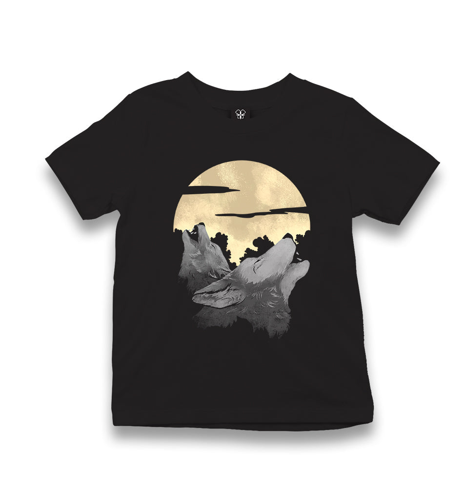 Two Wolves Howling in the Moonlight Kid's Black T-shirt - Premium  from W.E.N.S. WIND - Just 5990! Shop now at W.E.N.S. WIND