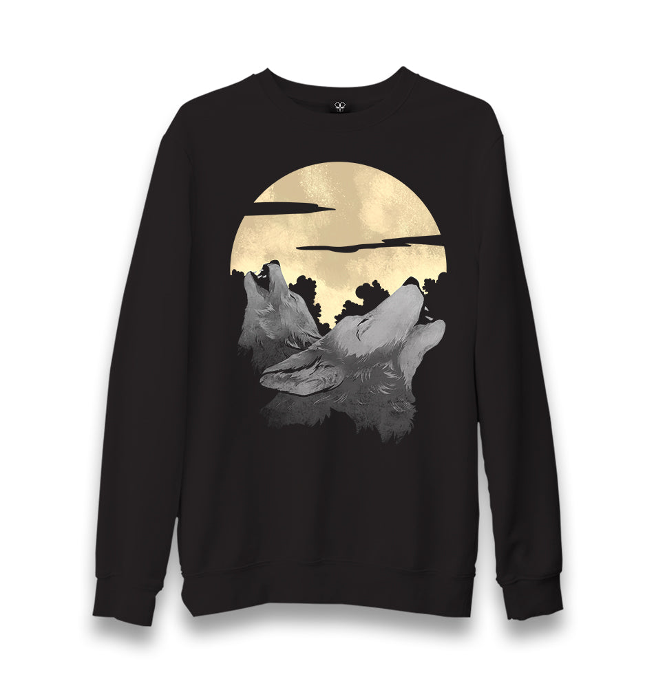 Two Wolves Howling in the Moonlight Unisex Black Sweatshirt - Premium  from W.E.N.S. WIND - Just 10990! Shop now at W.E.N.S. WIND