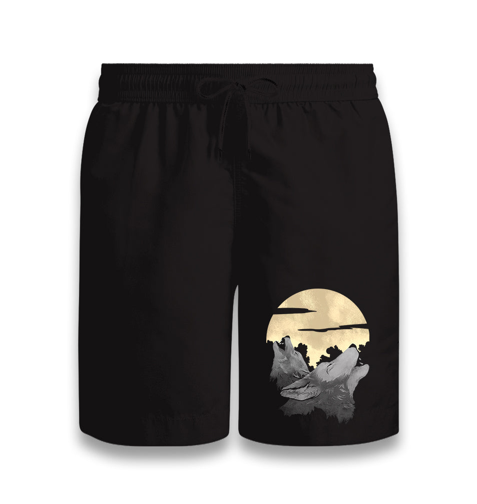 Two Wolves Howling in the Moonlight Black Shorts - Premium  from W.E.N.S. WIND - Just 7990! Shop now at W.E.N.S. WIND