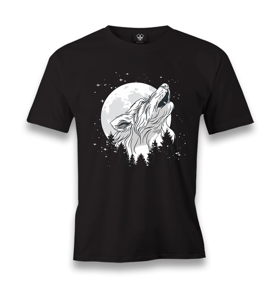 Wolf Looking to the Stars at Night Men's Black Tshirt - Premium  from W.E.N.S. WIND - Just 6490! Shop now at W.E.N.S. WIND