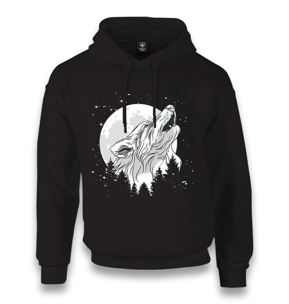 Wolf Looking to the Stars at Night Unisex Black Hoodie - Premium  from W.E.N.S. WIND - Just 11990! Shop now at W.E.N.S. WIND