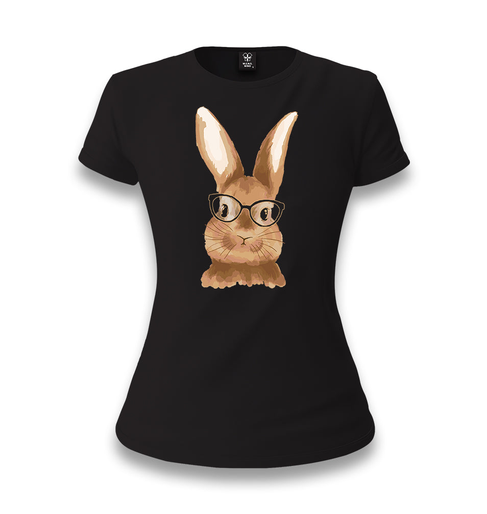 Cute Rabbit with Glasses Women's Black T-shirt - Premium  from W.E.N.S. WIND - Just 6490! Shop now at W.E.N.S. WIND