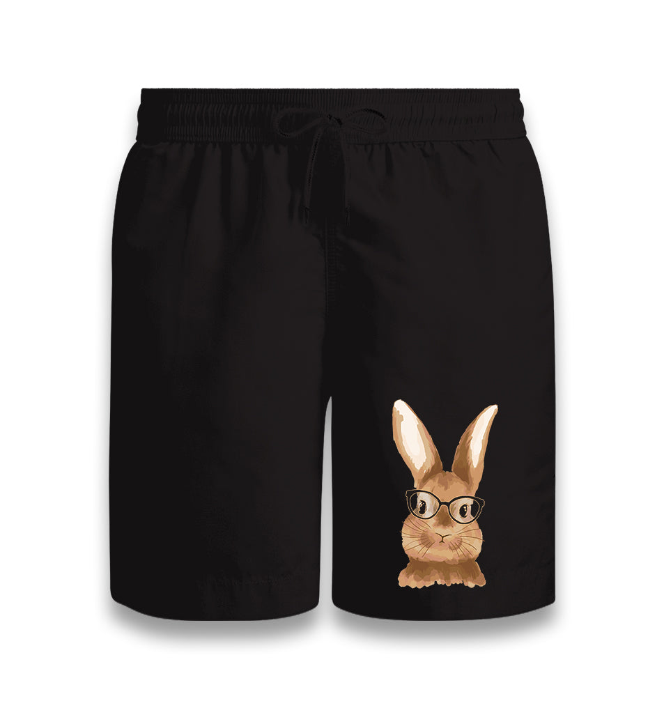 Cute Rabbit with Glasses Black Shorts - Premium  from W.E.N.S. WIND - Just 7990! Shop now at W.E.N.S. WIND
