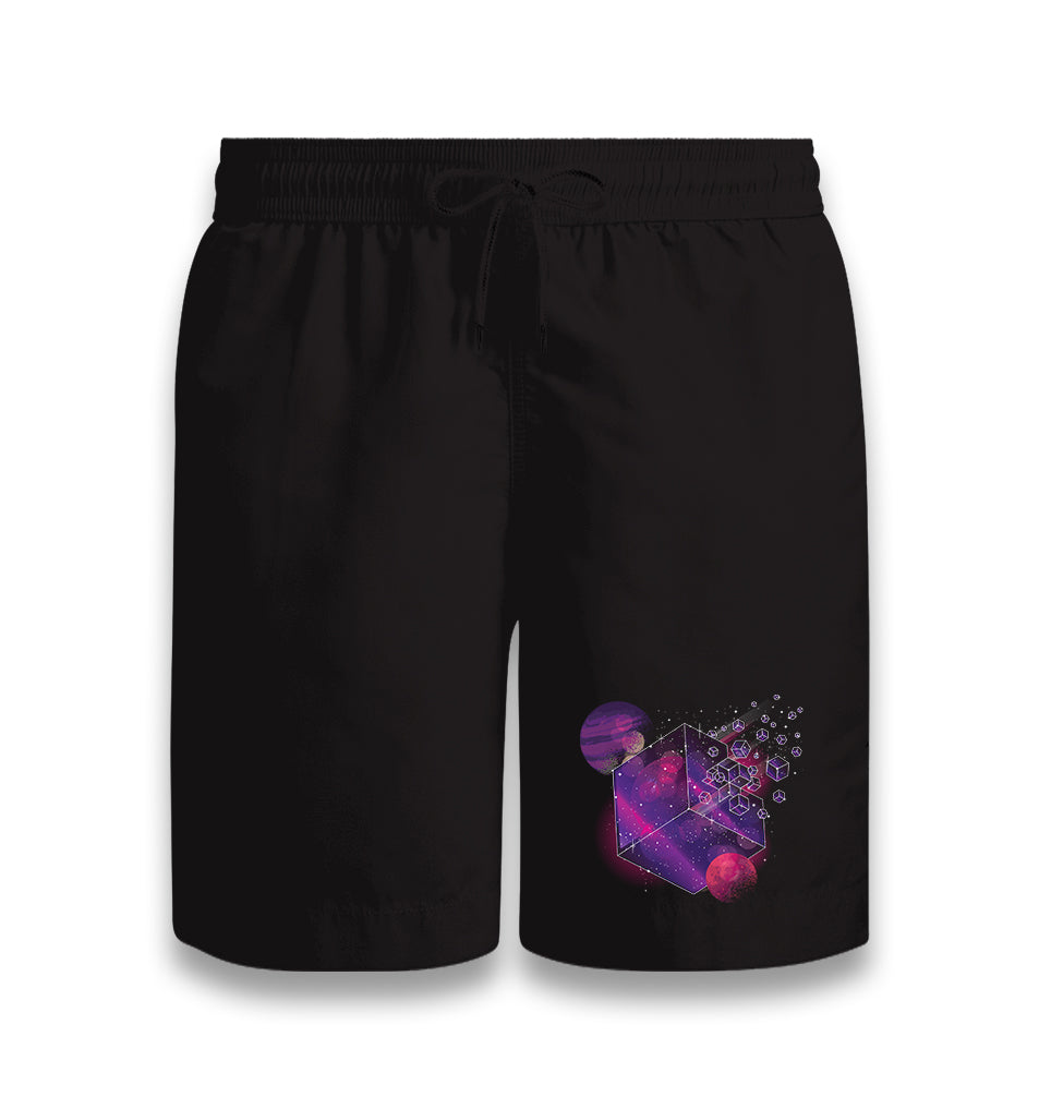 Purple Cube of Geometrical Shapes Black Shorts - Premium  from W.E.N.S. WIND - Just 7990! Shop now at W.E.N.S. WIND