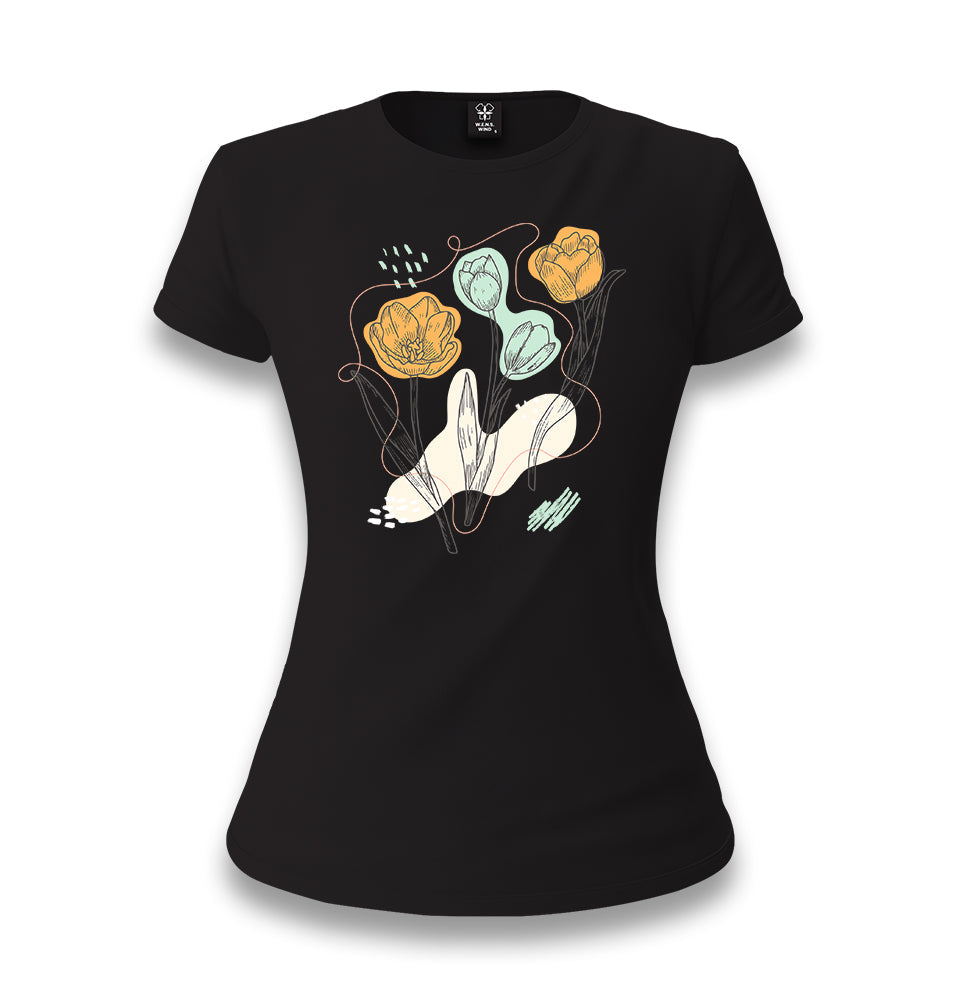 Tulip Flowers in Abstract Style Women's Black T-shirt - Premium  from W.E.N.S. WIND - Just 6490! Shop now at W.E.N.S. WIND