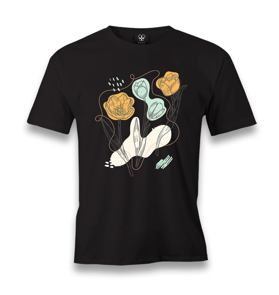 Tulip Flowers in Abstract Style Men's Black Tshirt - Premium  from W.E.N.S. WIND - Just 6490! Shop now at W.E.N.S. WIND