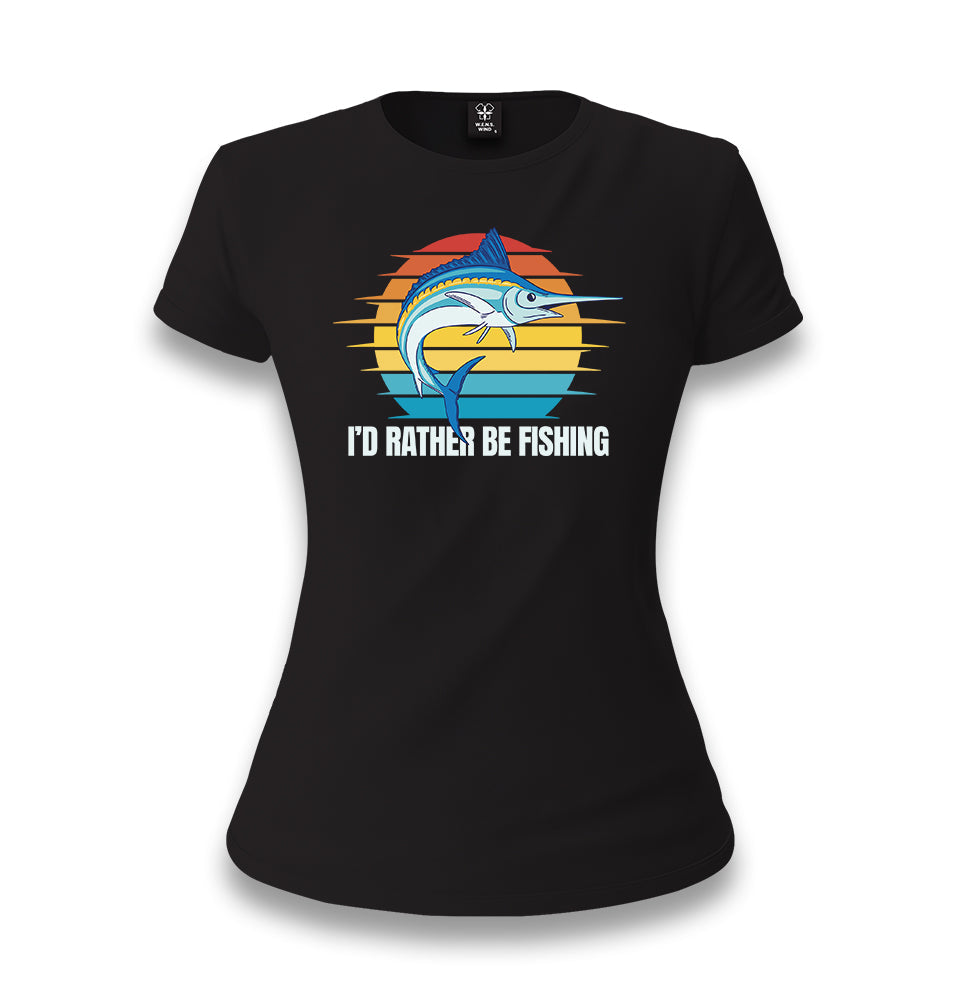 Swordfish with a I'd Rather be Fishing Women's Black T-shirt - Premium  from W.E.N.S. WIND - Just 6490! Shop now at W.E.N.S. WIND
