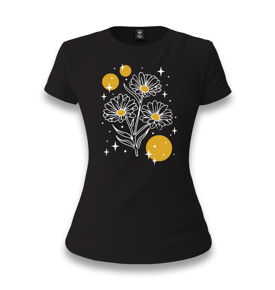 Flowers with Stars Women's Black T-shirt - Premium  from W.E.N.S. WIND - Just 6490! Shop now at W.E.N.S. WIND