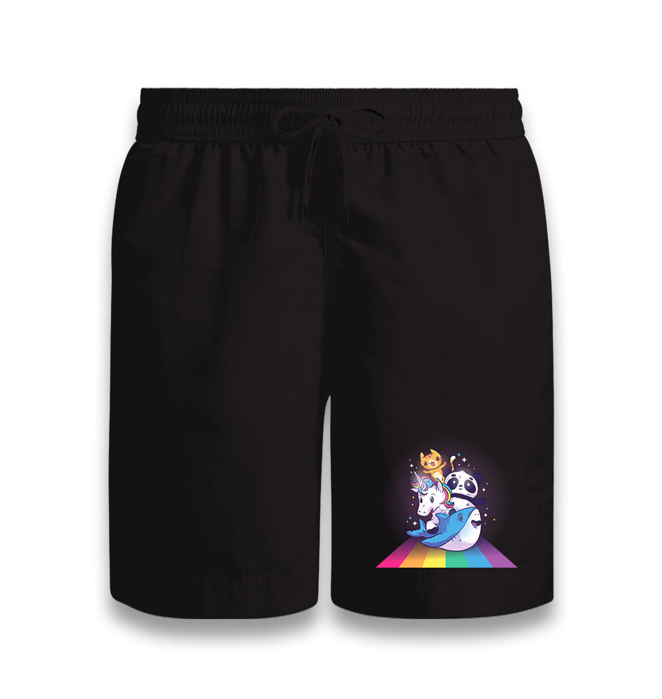 Cute Panda Shark Unicorn Cat on Rainbow Black Shorts - Premium  from W.E.N.S. WIND - Just 7990! Shop now at W.E.N.S. WIND