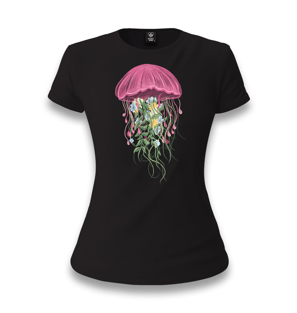 Jellyfish with Floral Plant Tentacles Women's Black T-shirt - Premium  from W.E.N.S. WIND - Just 6490! Shop now at W.E.N.S. WIND