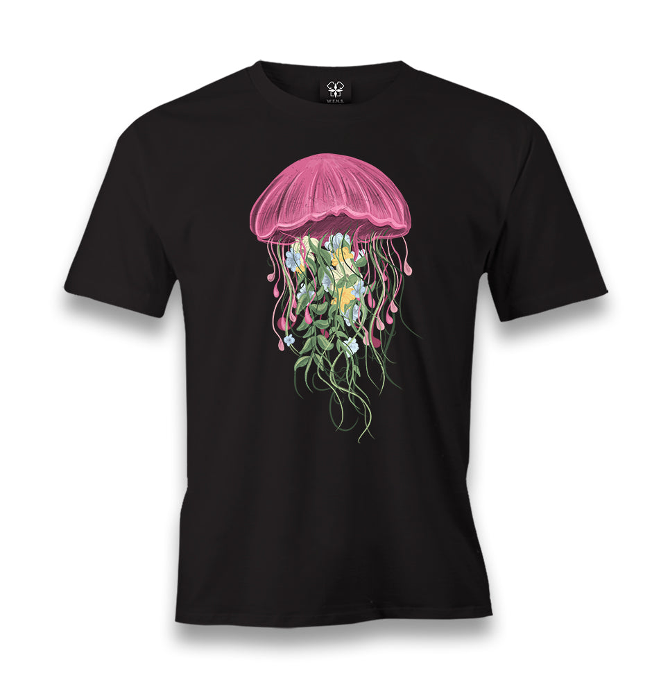 Jellyfish with Floral Plant Tentacles Men's Black Tshirt - Premium  from W.E.N.S. WIND - Just 6490! Shop now at W.E.N.S. WIND