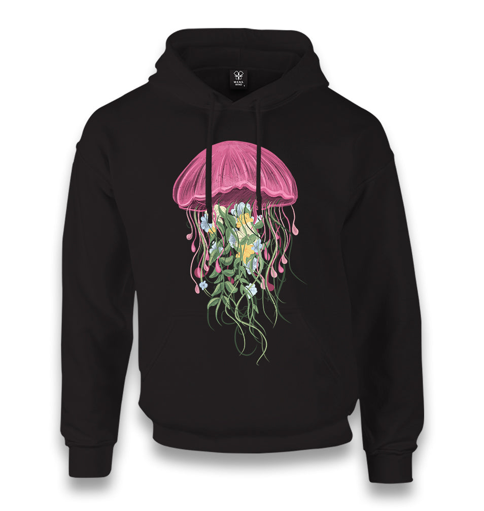 Jellyfish with Floral Plant Tentacles Unisex Black Hoodie - Premium  from W.E.N.S. WIND - Just 11990! Shop now at W.E.N.S. WIND