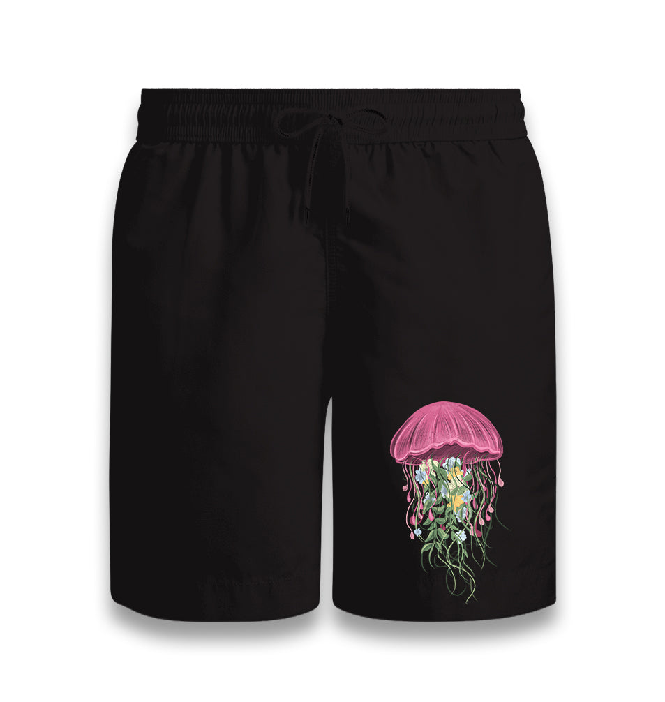 Jellyfish with Floral Plant Tentacles Black Shorts - Premium  from W.E.N.S. WIND - Just 7990! Shop now at W.E.N.S. WIND