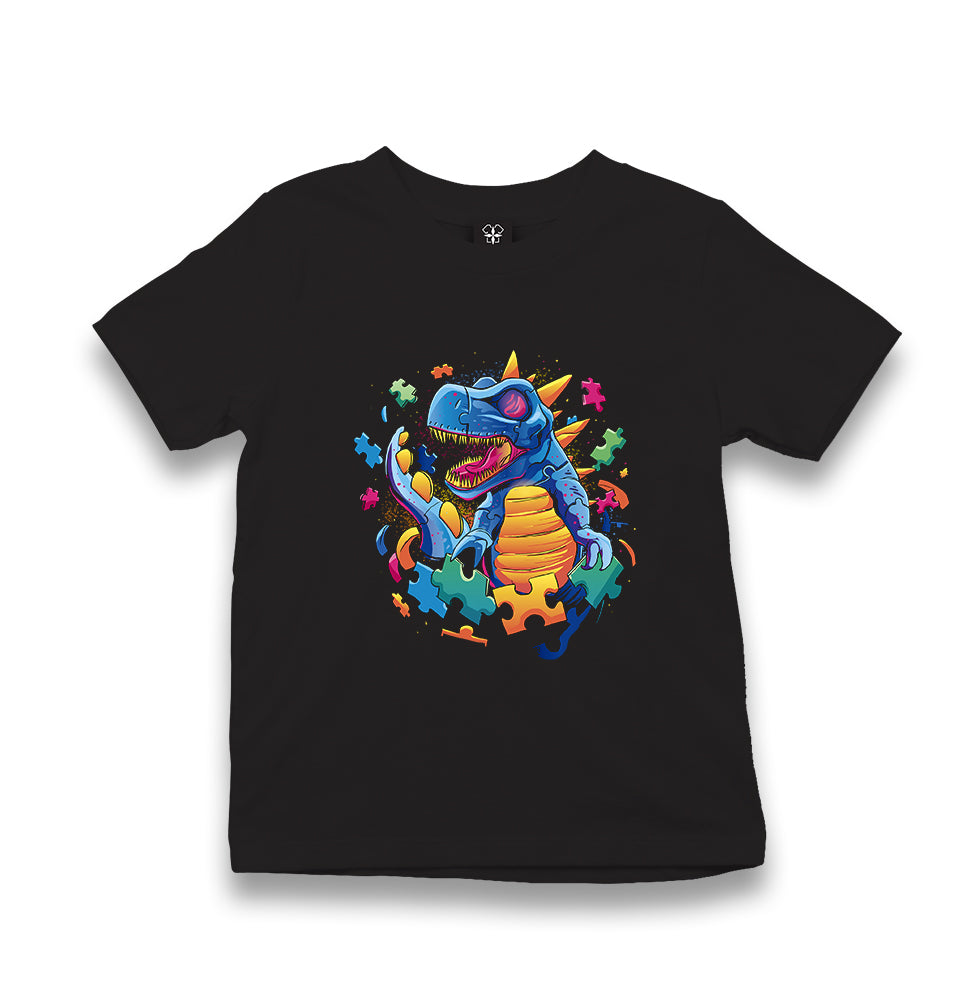 Dinosaur with Puzzle Pieces Around Kid's Black T-shirt - Premium  from W.E.N.S. WIND - Just 5990! Shop now at W.E.N.S. WIND