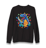 Dinosaur with Puzzle Pieces Around Unisex Black Sweatshirt - Premium  from W.E.N.S. WIND - Just 10990! Shop now at W.E.N.S. WIND