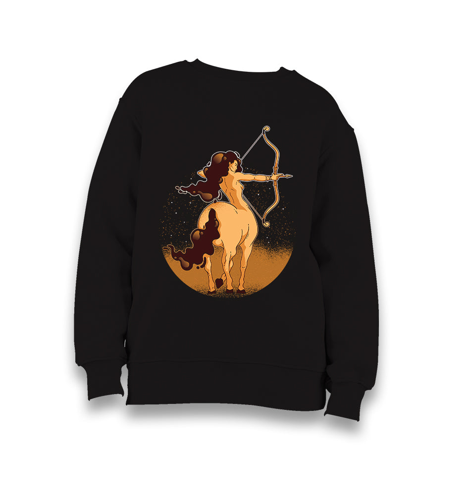 Sagittarius Zodiac Sign A Woman with a Bow and an Arrow Kid's Black Sweatshirt - Premium  from W.E.N.S. WIND - Just 7990! Shop now at W.E.N.S. WIND