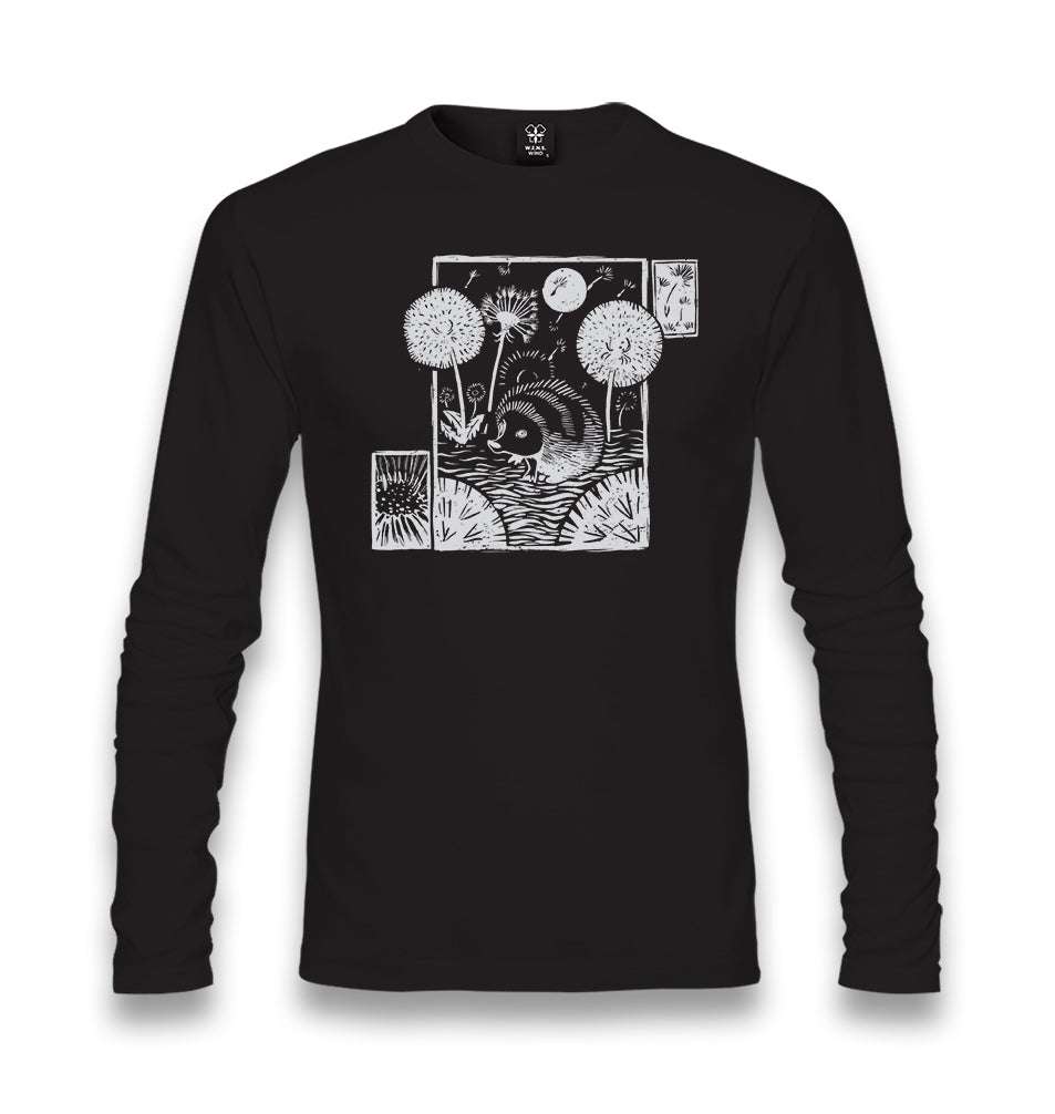 Hedgehog with Dandelions and Flowers Unisex Black Longsleeve - Premium  from W.E.N.S. WIND - Just 7990! Shop now at W.E.N.S. WIND