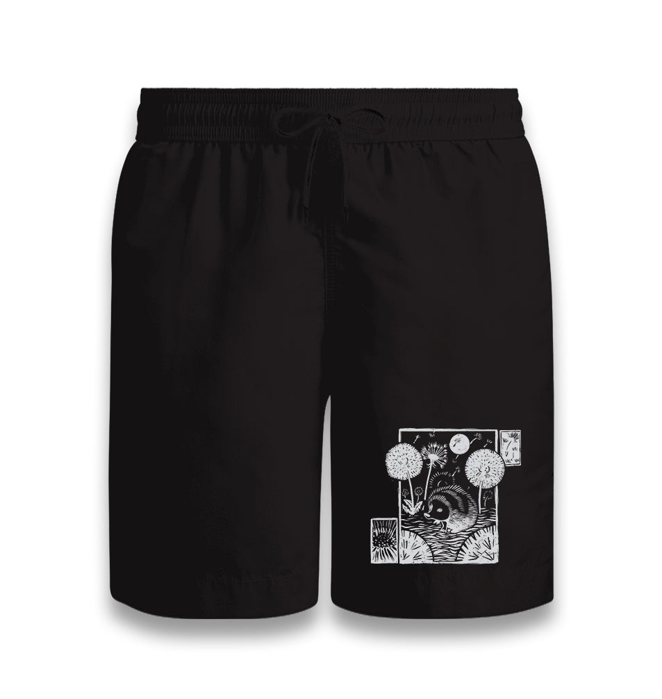 Hedgehog with Dandelions and Flowers Black Shorts - Premium  from W.E.N.S. WIND - Just 7990! Shop now at W.E.N.S. WIND